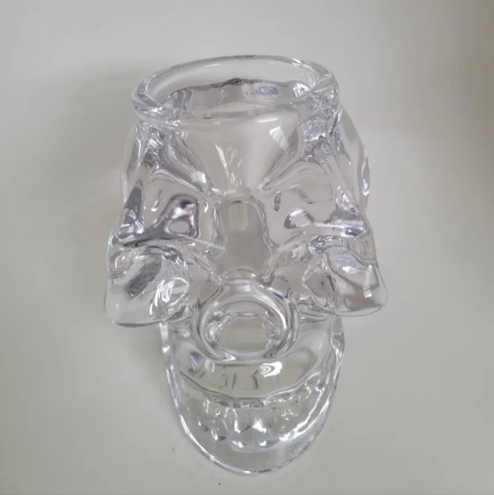Glass Skull Halloween Candle Holder Thick Heavy Glass Clear-Goth